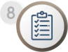 A checklist on a clipboard icon, labeled with a number 8 in a circle.