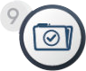 A folder icon with a checkmark, labeled with a number 9 in a circle.