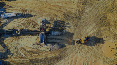 Aerial view of mining site operations