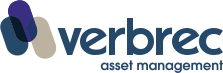 Verbrec asset management logo in dark blue with purple and beige accents on a transparent background.