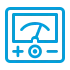 Blue icon of a control panel or gauge, representing measurement or monitoring.